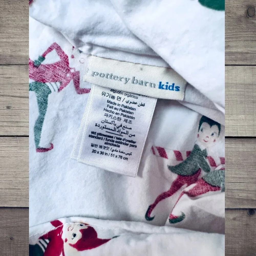 Pottery Barn Kids Holiday Elf Pillowcases Set of 2 Christmas Sheets Bedding